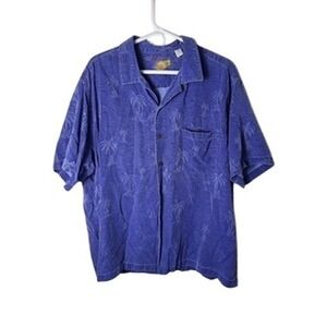 Caribbean Men XL Silk Cotton Palm Tree Camp Shirt Purple Vacation Beach Hawaiian